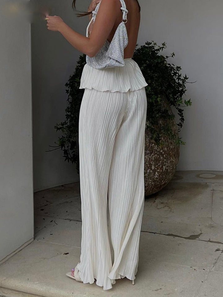 Women's Backless Pleated Two Piece Set | Wide Leg