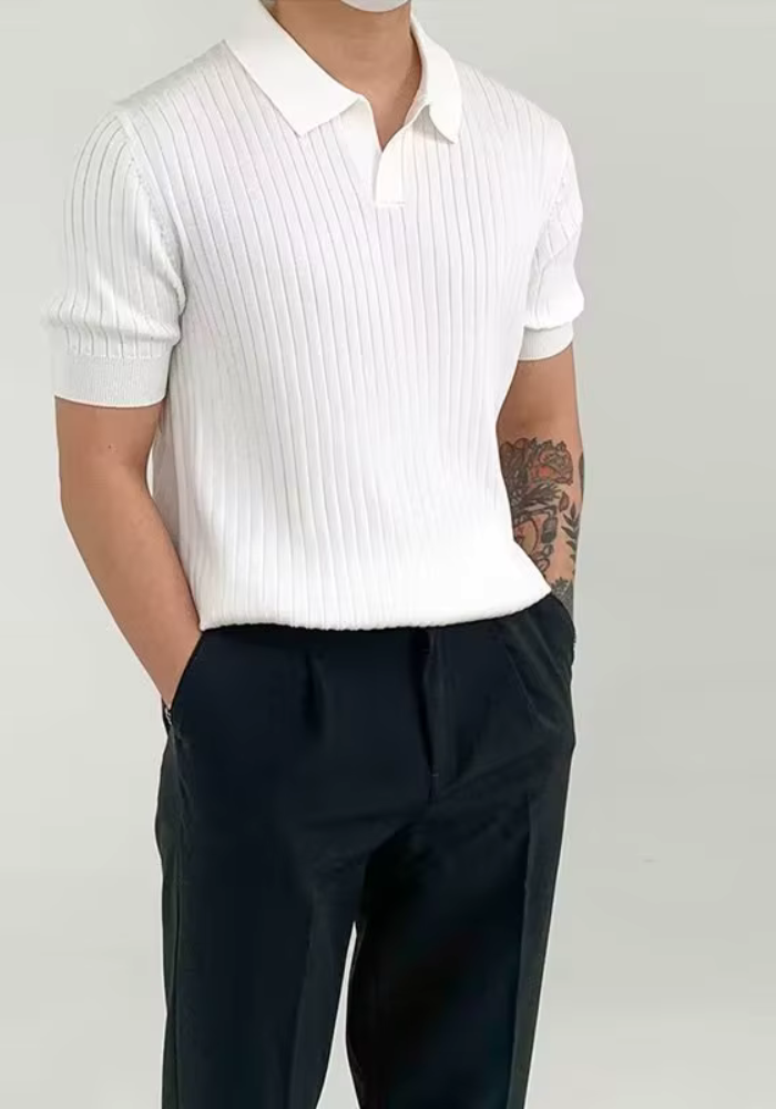 Ribbed Short Sleeve T-Shirt | Breathable Polo Style
