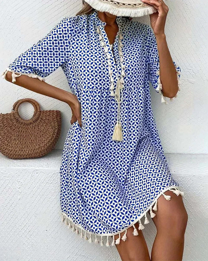 Women’s Printed Tassel Dress | Loose Fit