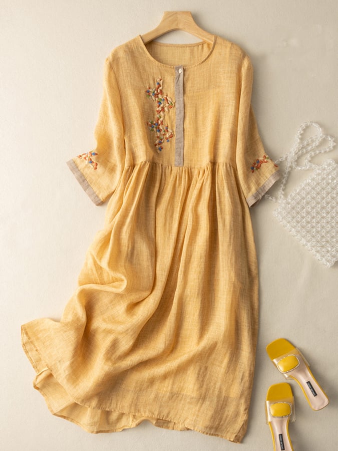 Women’s Embroidered Midi Dress | Loose Fit
