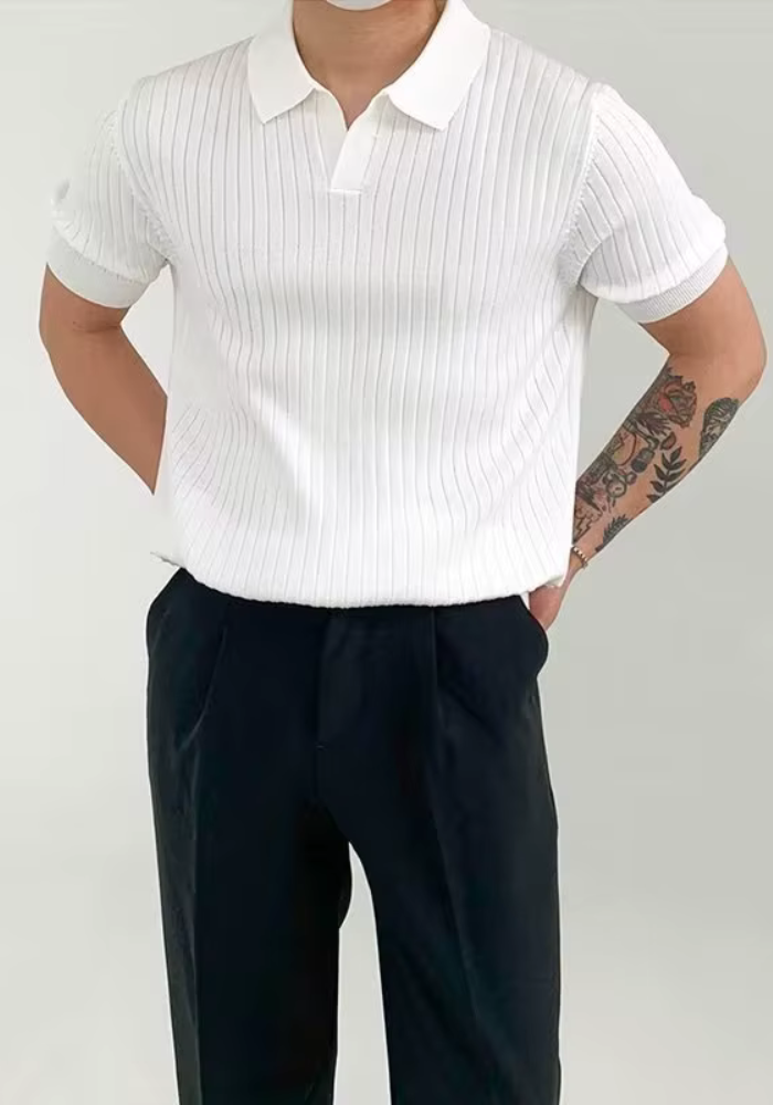 Ribbed Short Sleeve T-Shirt | Breathable Polo Style