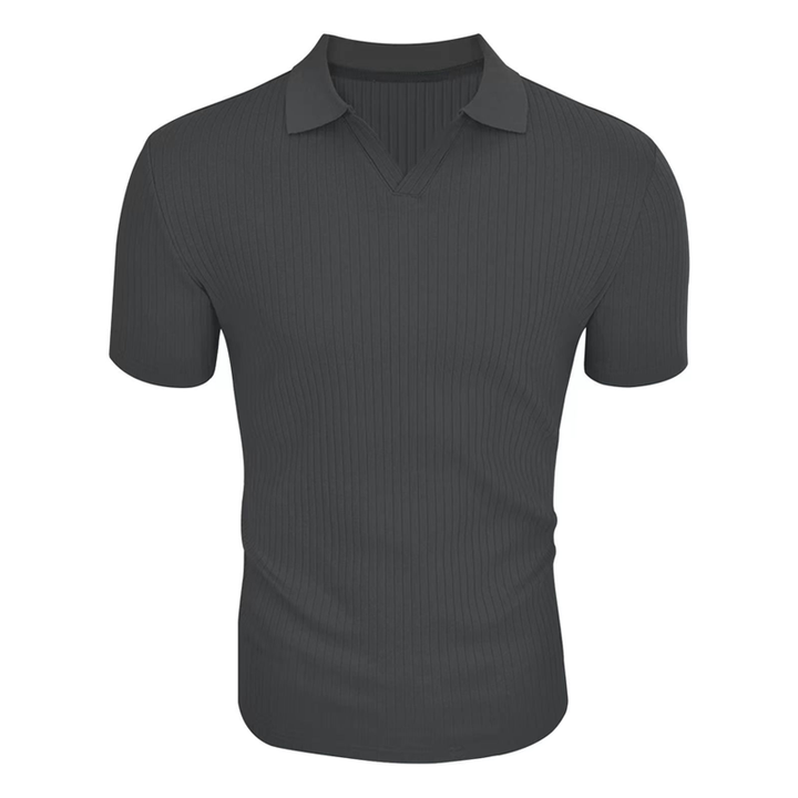Lukas - Men's Short Sleeve Polo Shirt with Solid Stripes and Lapel