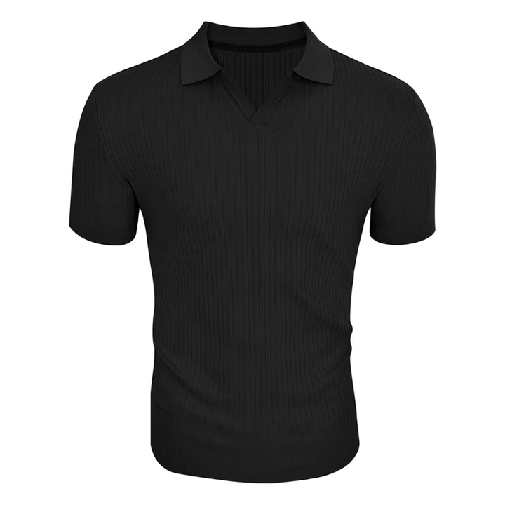 Lukas - Men's Short Sleeve Polo Shirt with Solid Stripes and Lapel