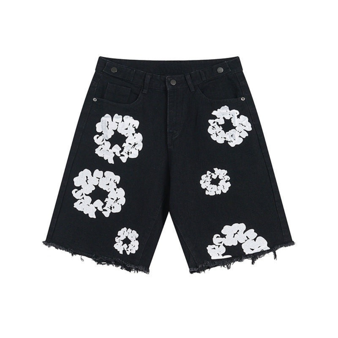 Men’s Floral Denim Shorts | Raw Hem