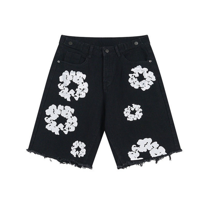 Men’s Floral Denim Shorts | Raw Hem