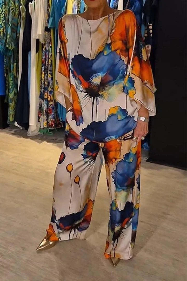 Women’s Wide Leg Two-Piece Set | Artistic Print