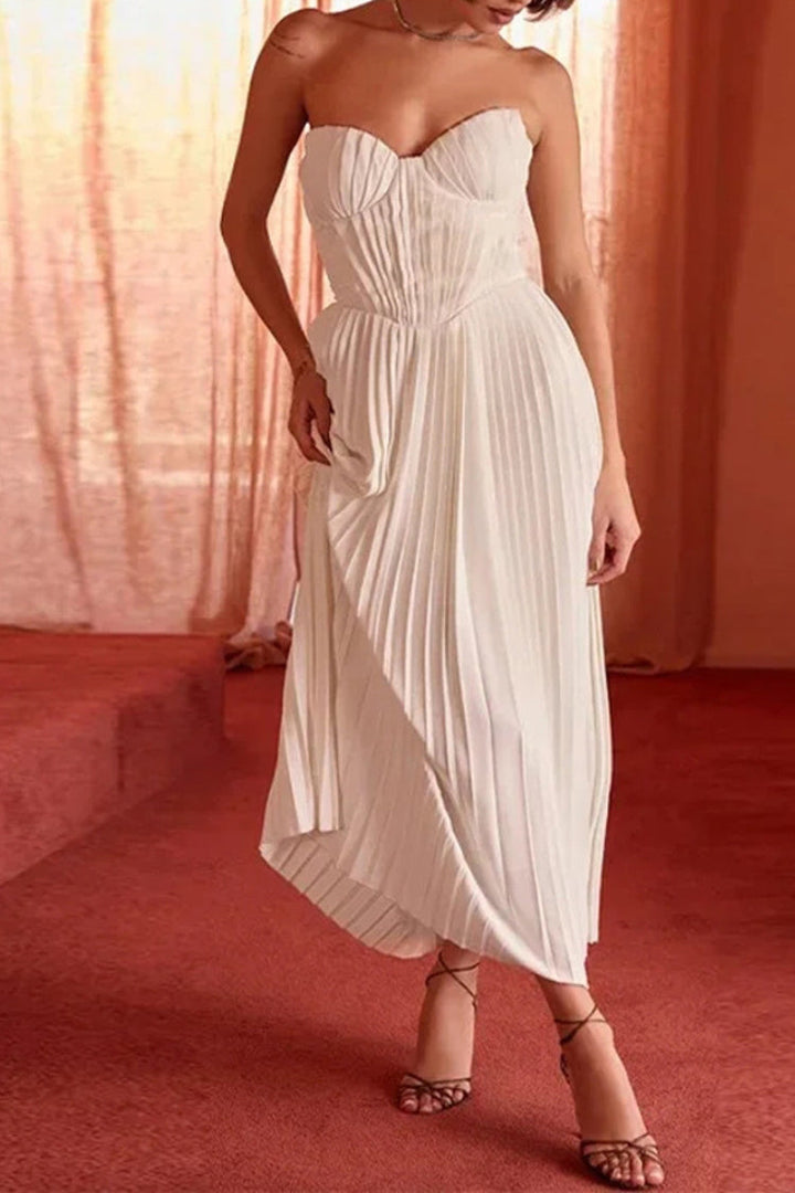 Women’s Strapless Pleated Dress | Maxi