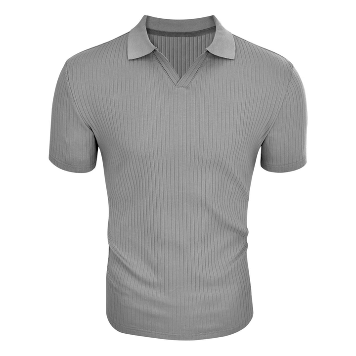 Lukas - Men's Short Sleeve Polo Shirt with Solid Stripes and Lapel