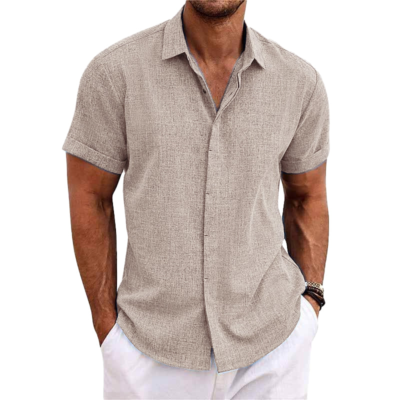 Felix - Men's Solid Color Lapel Short Sleeve Cotton Linen Shirt