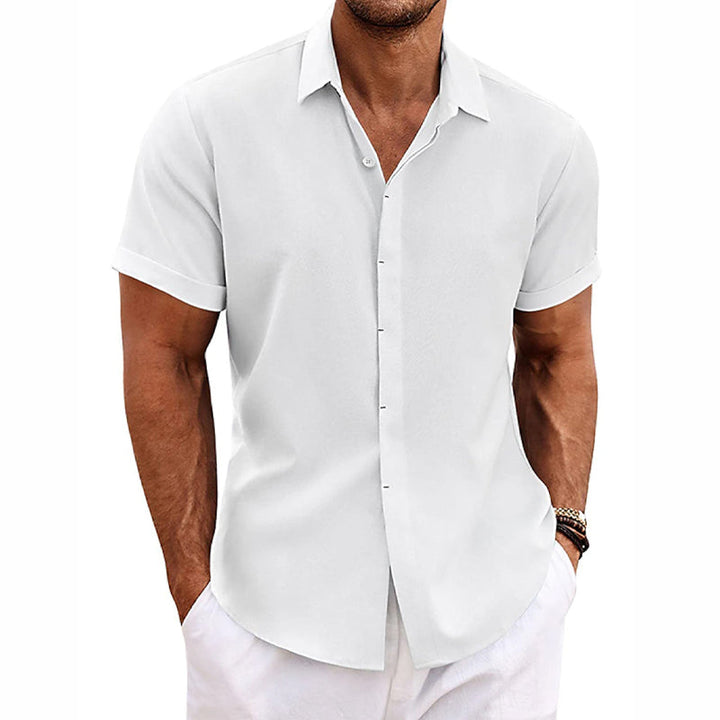 Felix - Men's Solid Color Lapel Short Sleeve Cotton Linen Shirt