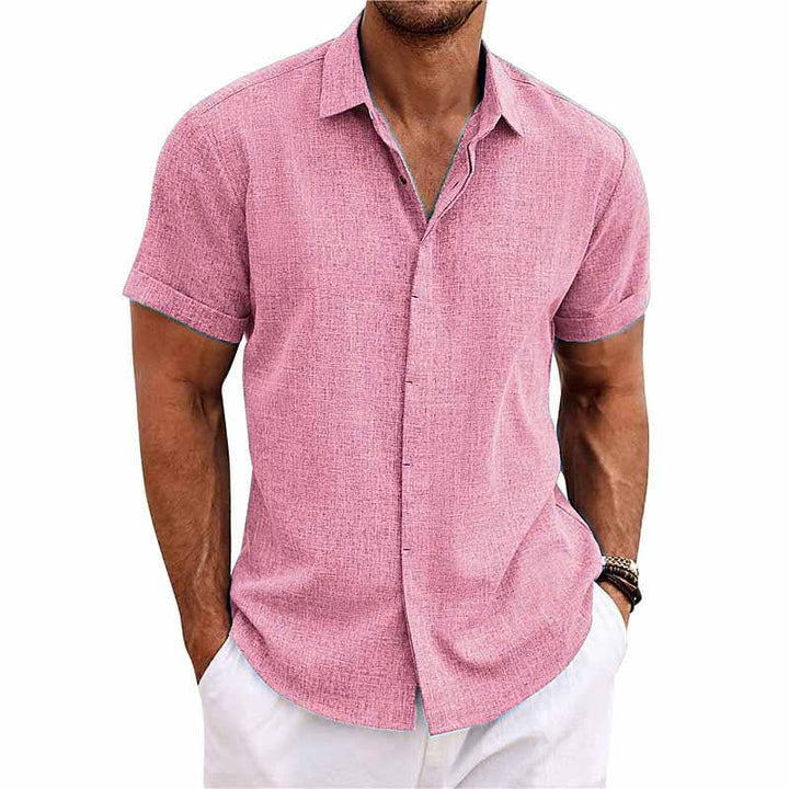 Felix - Men's Solid Color Lapel Short Sleeve Cotton Linen Shirt