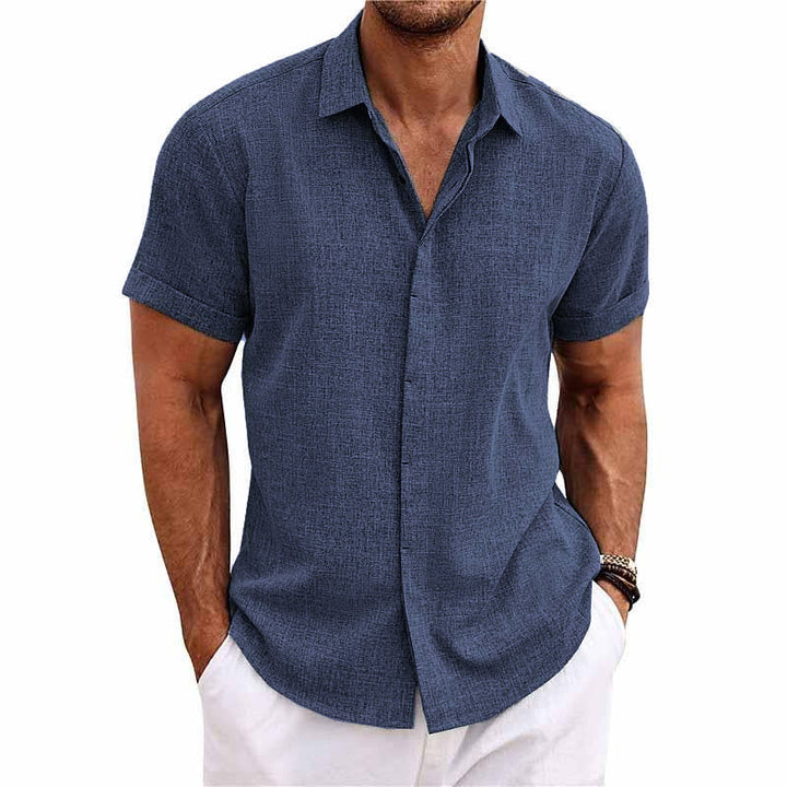 Felix - Men's Solid Color Lapel Short Sleeve Cotton Linen Shirt