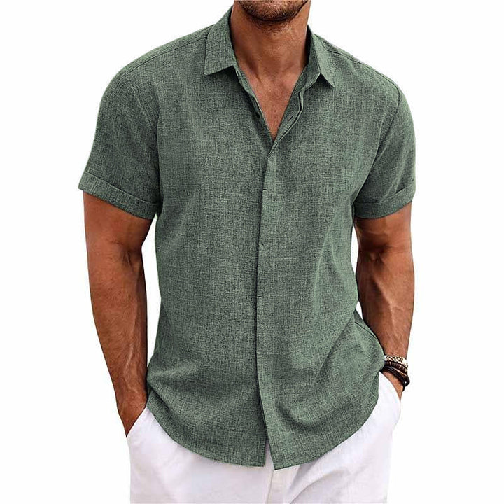 Felix - Men's Solid Color Lapel Short Sleeve Cotton Linen Shirt