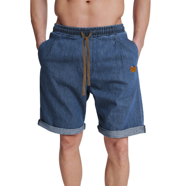 William - Solid color elastic waist denim shorts