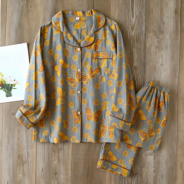 Women’s Butterfly Print Pajama Set | Button-Up