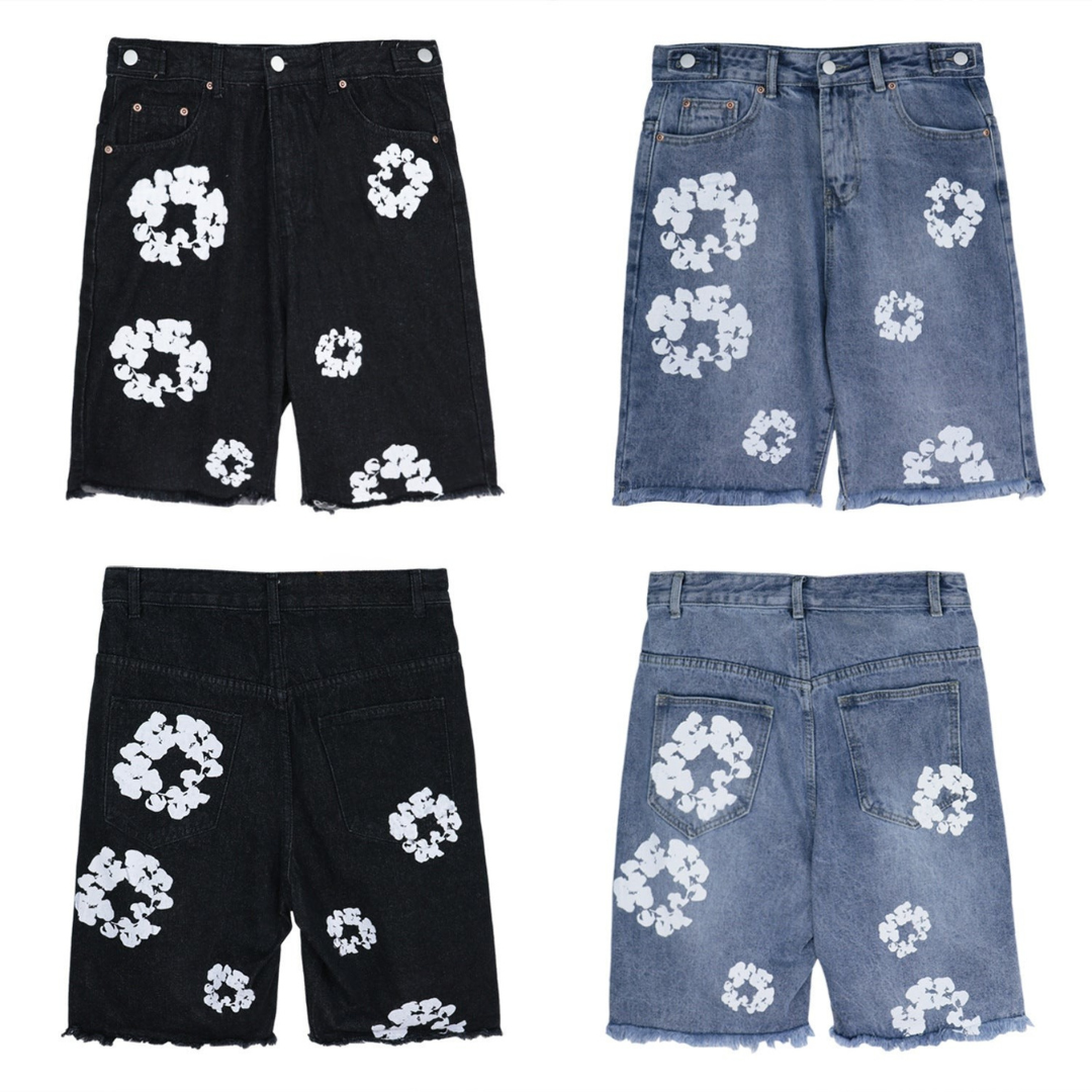 Men’s Floral Denim Shorts | Raw Hem