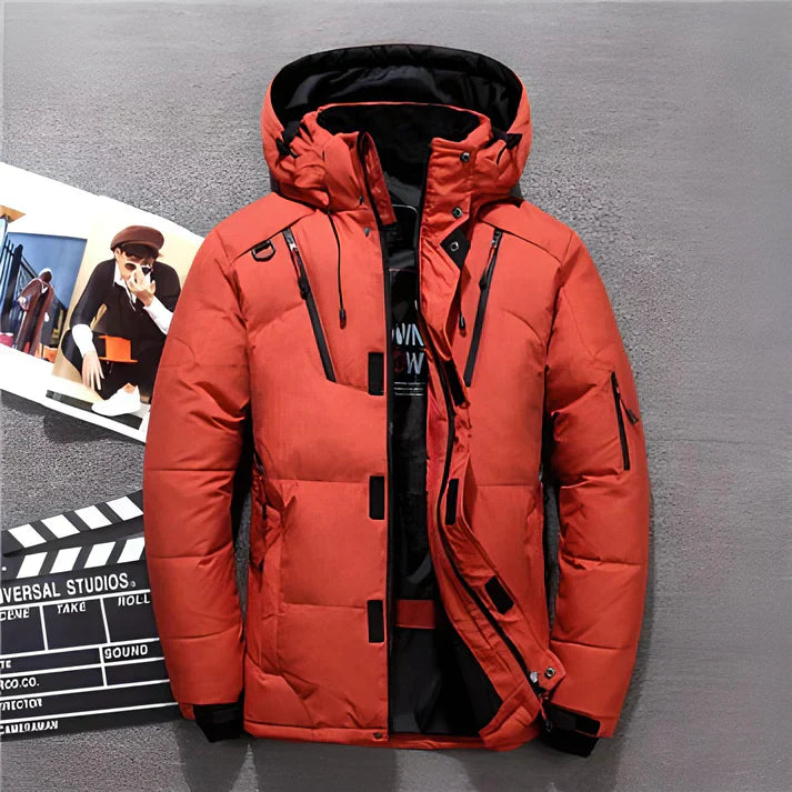 Men’s Puffer Jacket | Hooded Parka with Zipper Pockets