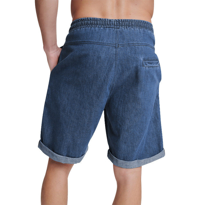 William - Solid color elastic waist denim shorts