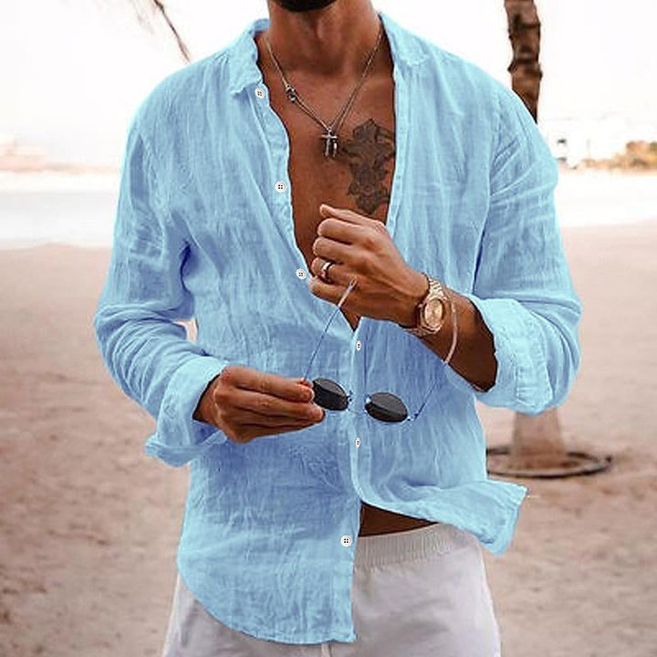 Jace - Men's Casual Solid Color Lapel Long-Sleeved Cotton Linen Shirt