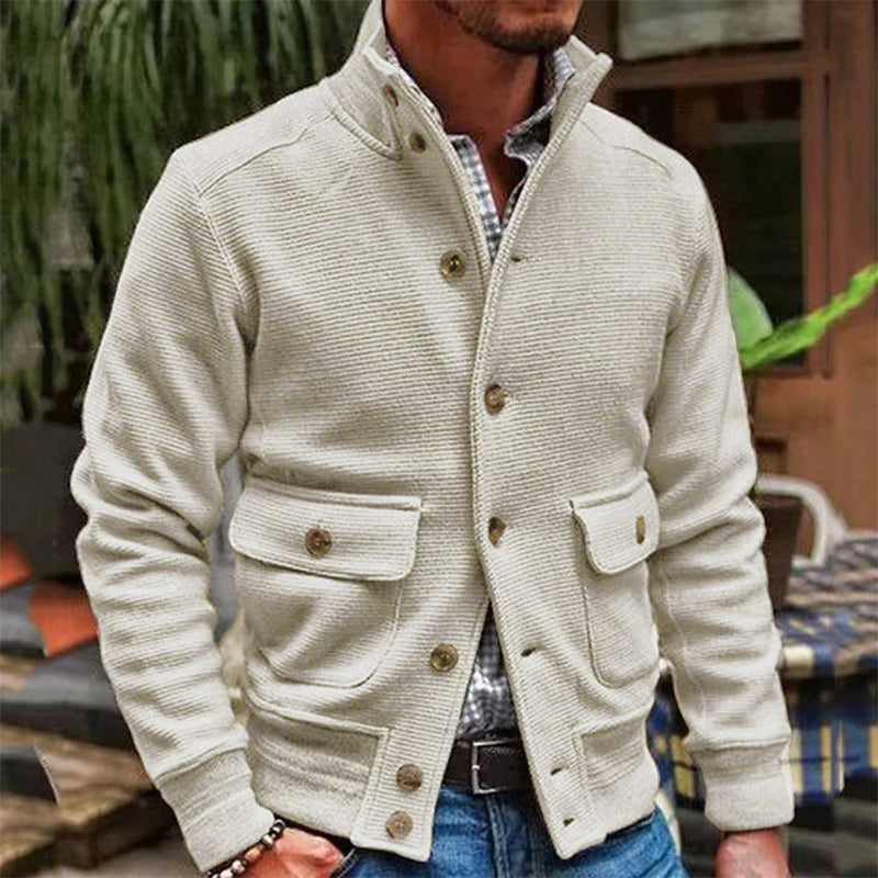 Kyrie - Men's Solid Color Cardigan with Stand Collar