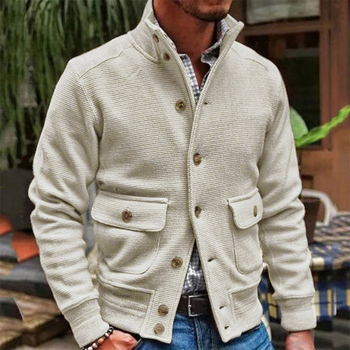 Kyrie - Men's Solid Color Cardigan with Stand Collar
