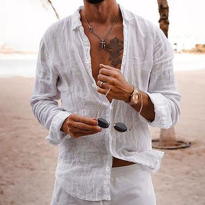 Jace - Men's Casual Solid Color Lapel Long-Sleeved Cotton Linen Shirt