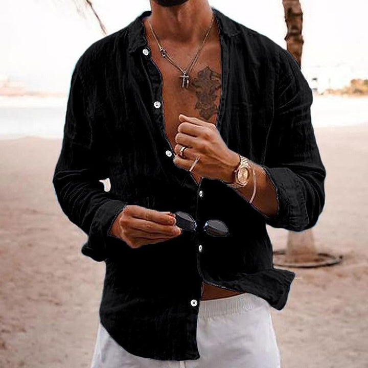 Jace - Men's Casual Solid Color Lapel Long-Sleeved Cotton Linen Shirt