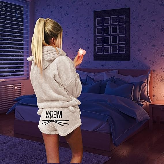 Women’s Pajama Set | Cat Print Hoodie & Shorts