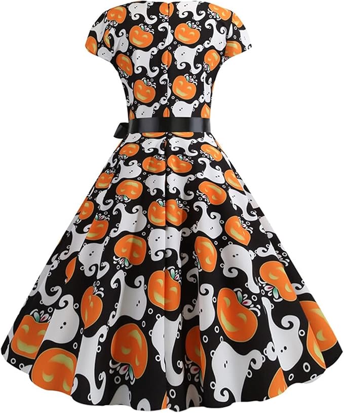 Women’s Halloween Costume Dress | Pumpkin & Ghost Print