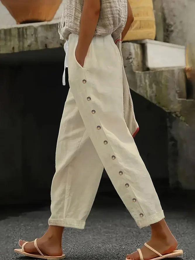 Women’s Button Detail Casual Pants | Loose Fit
