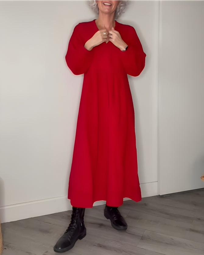 Long women's dress with a V-neck | Loose fit