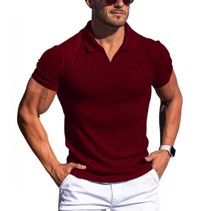 Lukas - Men's Short Sleeve Polo Shirt with Solid Stripes and Lapel
