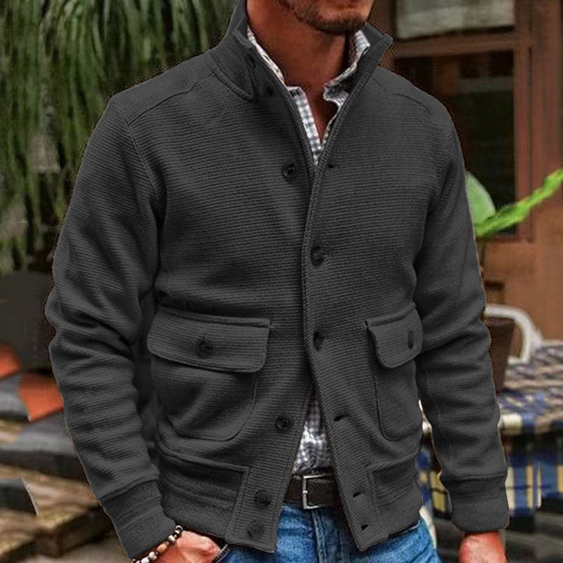 Kyrie - Men's Solid Color Cardigan with Stand Collar