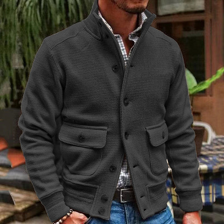 Kyrie - Men's Solid Color Cardigan with Stand Collar
