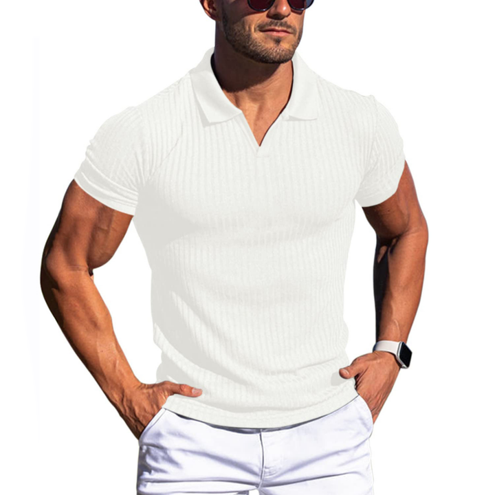Lukas - Men's Short Sleeve Polo Shirt with Solid Stripes and Lapel