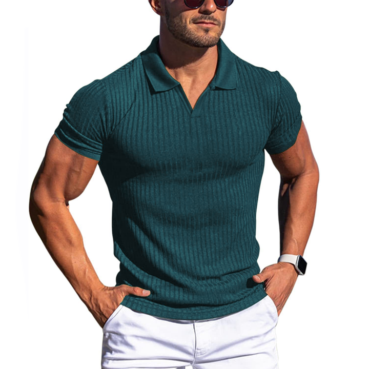 Lukas - Men's Short Sleeve Polo Shirt with Solid Stripes and Lapel