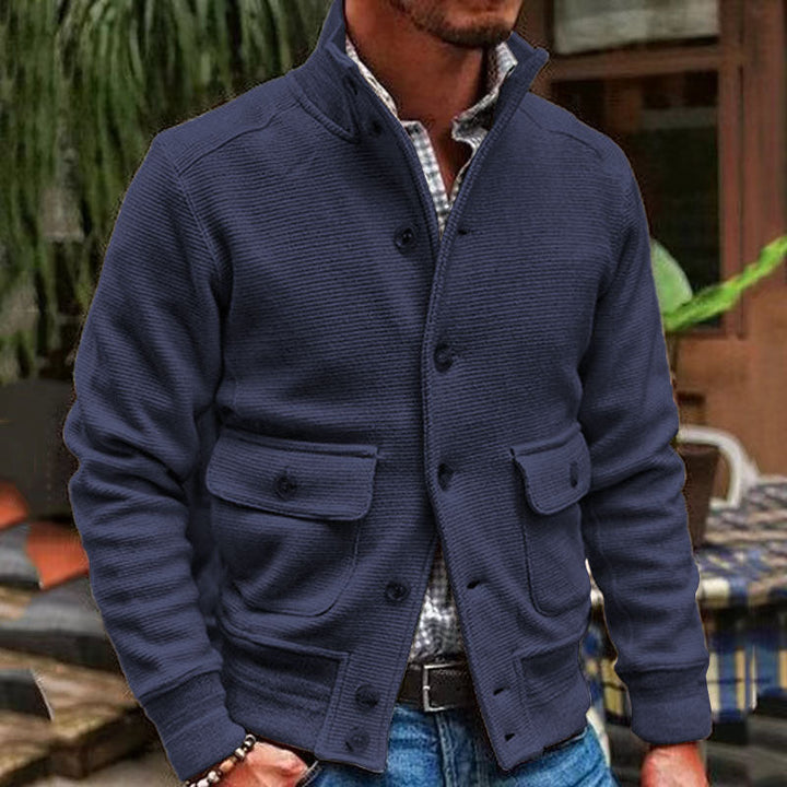 Kyrie - Men's Solid Color Cardigan with Stand Collar