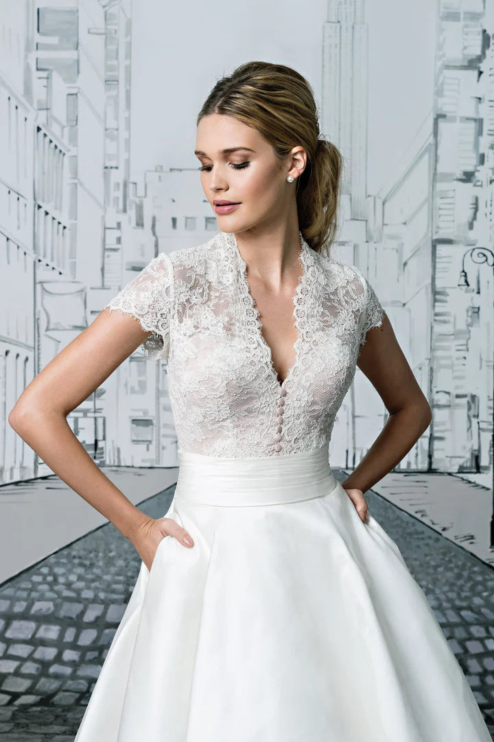 Women's V-Neck Short Sleeve Wedding Dress | Midi