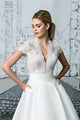 Women's V-Neck Short Sleeve Wedding Dress | Midi