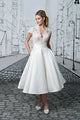 Women's V-Neck Short Sleeve Wedding Dress | Midi