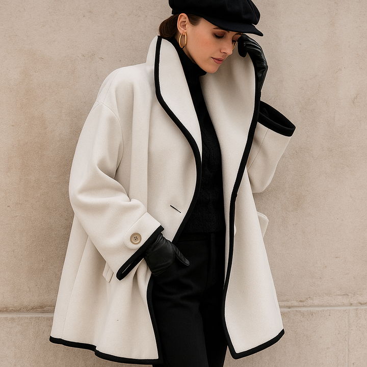 Women’s Open-Front Coat With Contrast Trim | Oversized