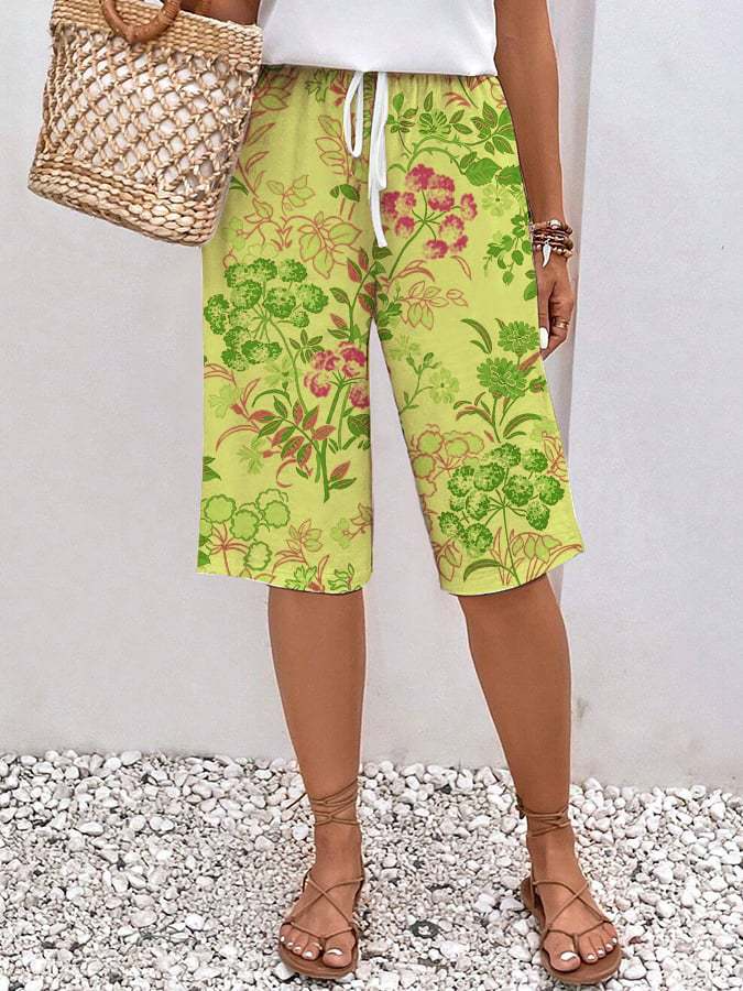 Women’s Floral Wide-Leg Shorts | Drawstring