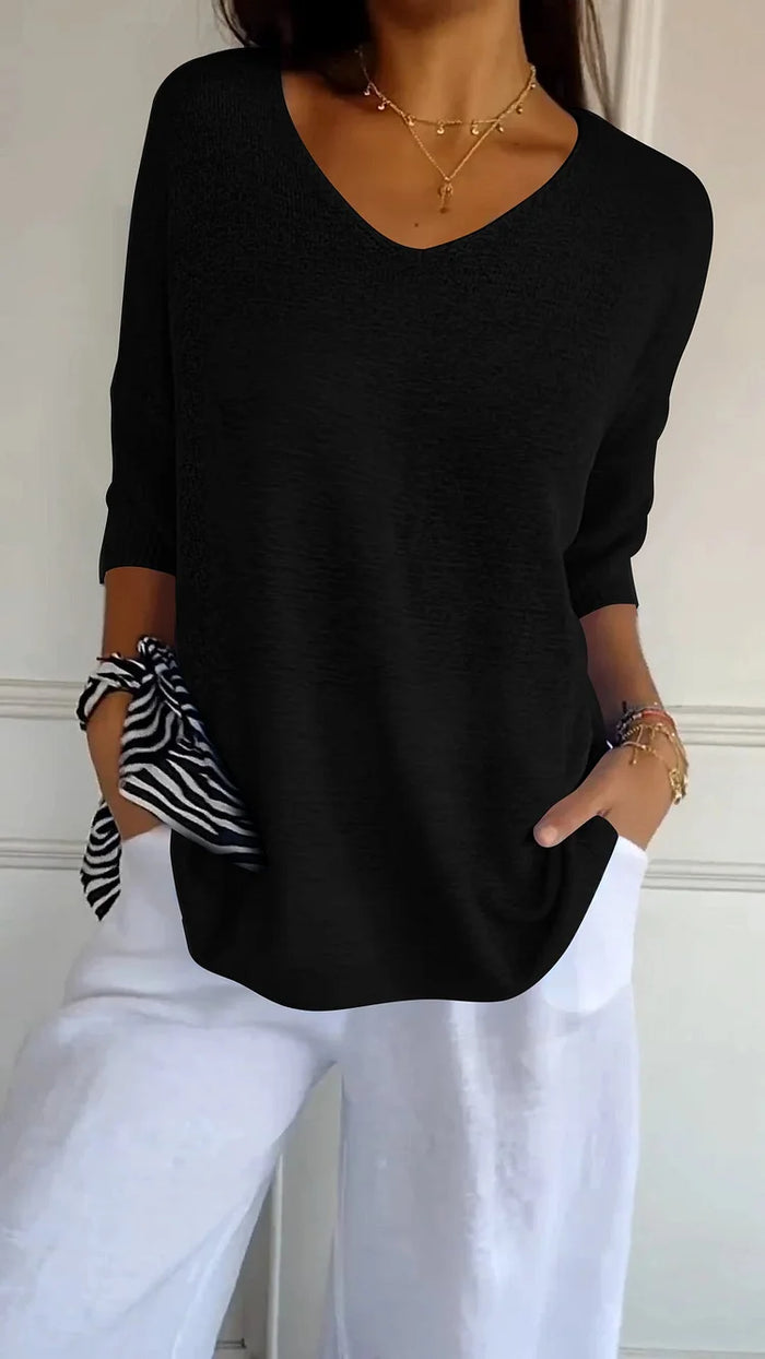 Women’s V-Neck Oversized Knit Top | Half Sleeve