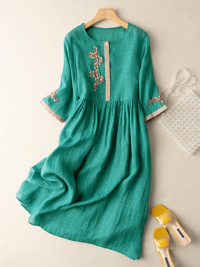 Women’s Embroidered Midi Dress | Loose Fit