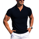 Lukas - Men's Short Sleeve Polo Shirt with Solid Stripes and Lapel