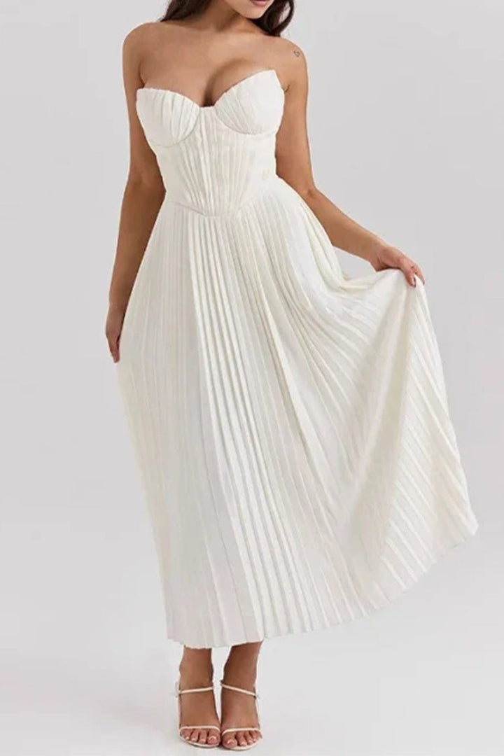 Women’s Strapless Pleated Dress | Maxi