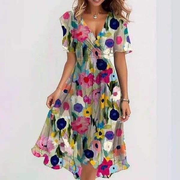 Women’s Printed V-Neck Dress | Midi