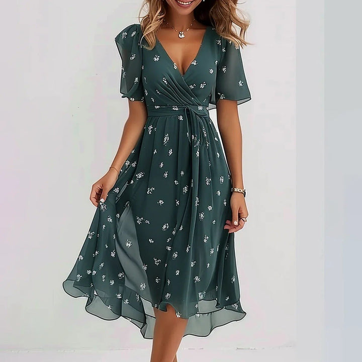 Women’s Printed V-Neck Dress | Midi