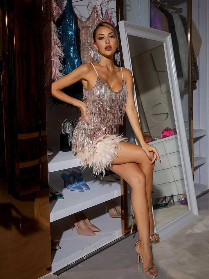 Women’s Fringe Feather Dress | Mini