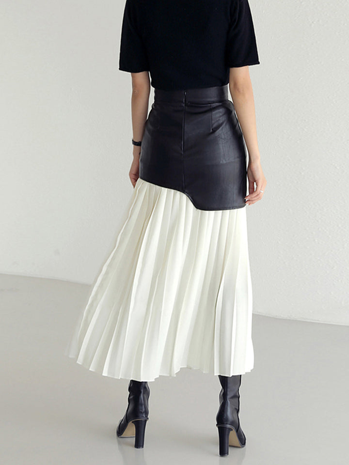 Asymmetrical Pleated Maxi Skirt | Two-Tone Contrast Design